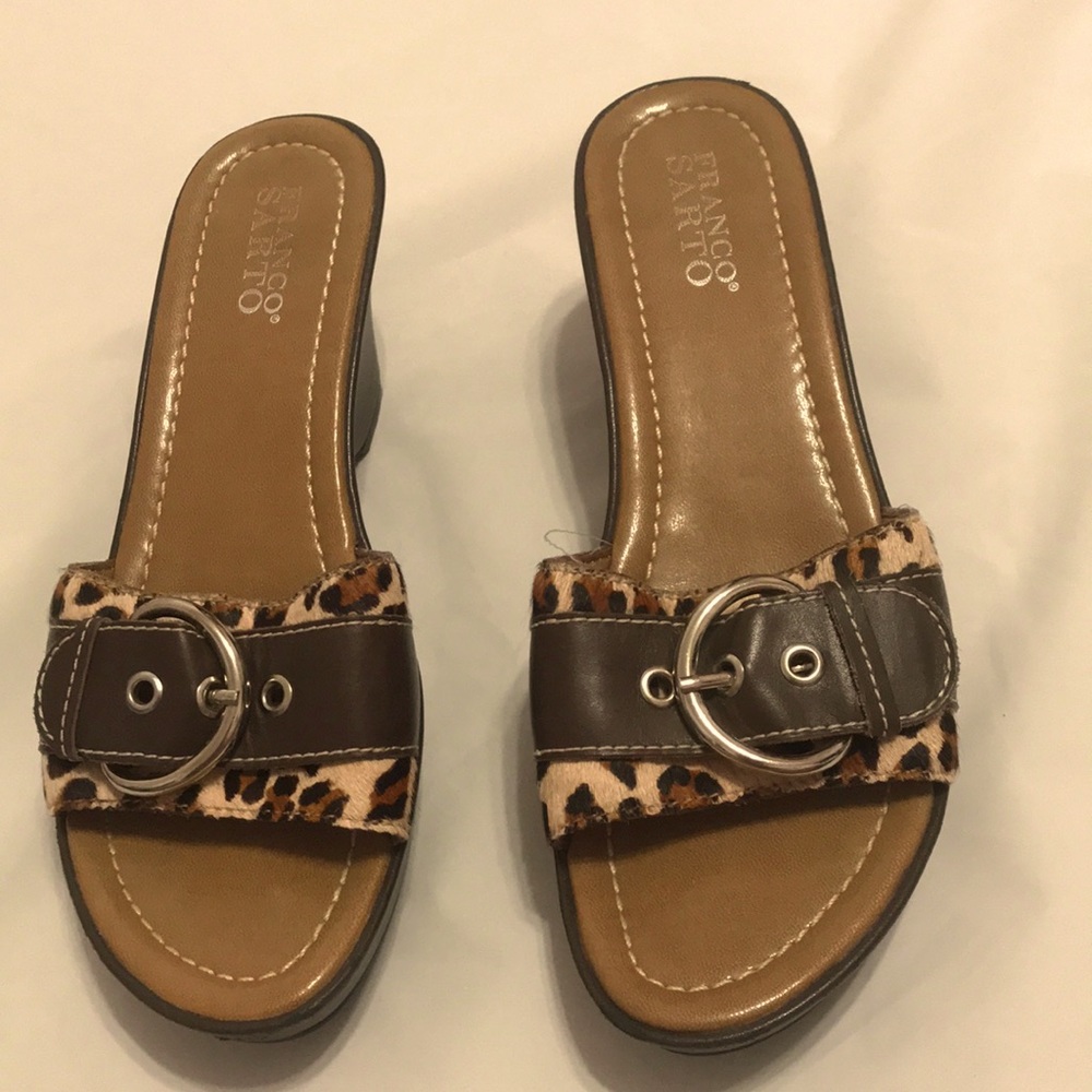 Franco Sarto Leopard Print Wedge Slides Sandals W… - image 1